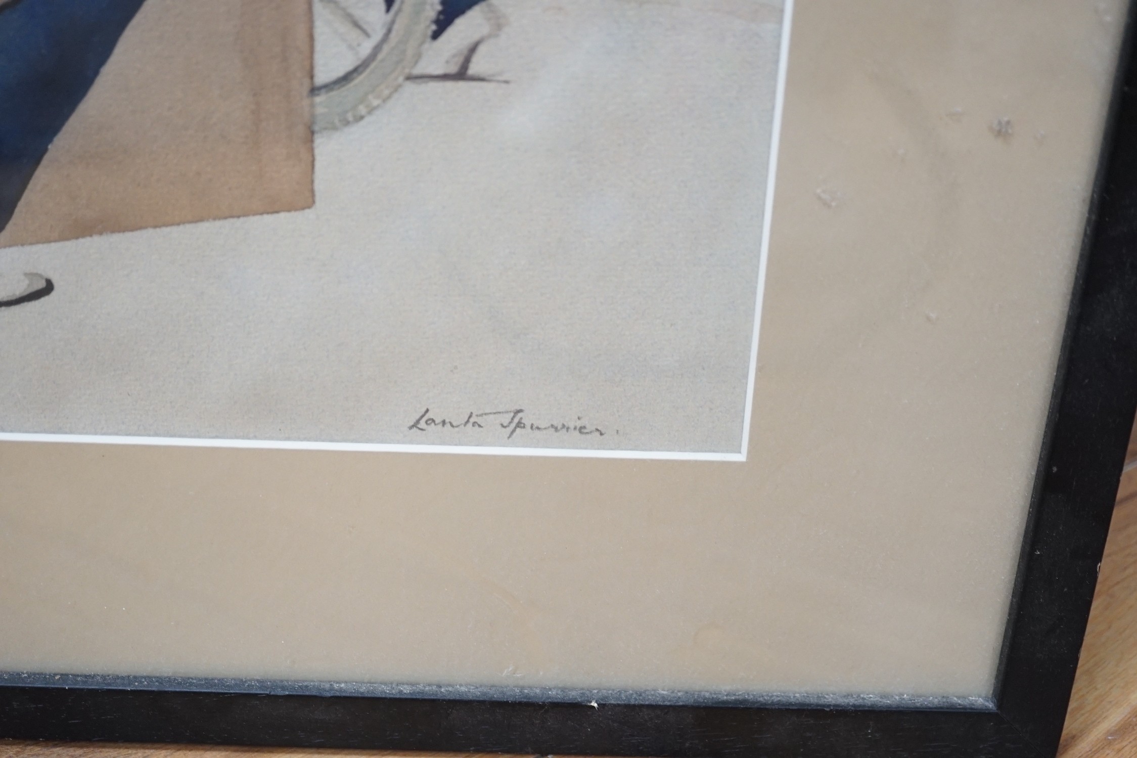 Lanta Spurier (1910-1980), watercolour and ink, Machine workers winding a winch, signed, 32 x 45cm